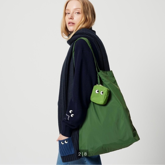 UNIQLO x ANYA HINDMARCH Packable Tote Bag Green Keychain Charm Reusable - Picture 2 of 4